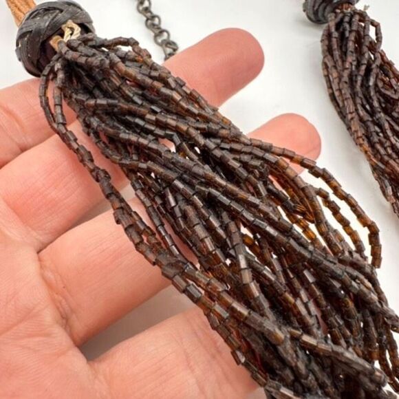 Chico’s black beaded layered multi-strand twisted necklace leather cord Chunky - Picture 5 of 11